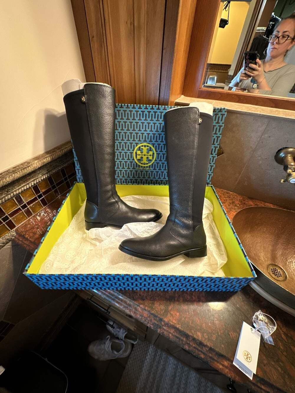Tory Burch Selden Stretch Tall Riding Boots Black Leather